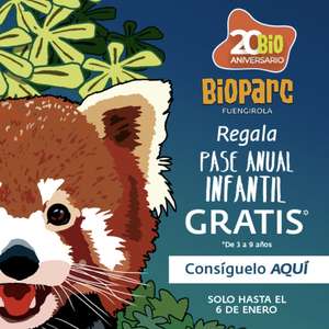 Pase anual infantil bioparc Fuengirola para niños de 3 a 9 años