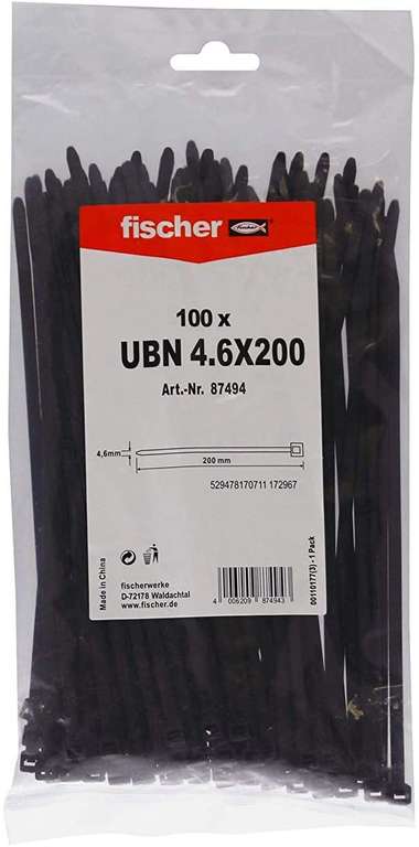 100 Uds. Bridas Fischer 4,6X200 Negra