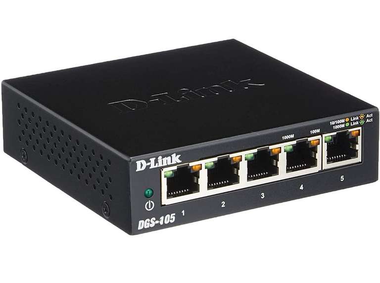 D-Link - Switch 5 puertos Gigabit, 10/100/1000 Mbps, chasis metálico, IGMP snooping, autosensing, priorización de tráfico QoS 802.1p)