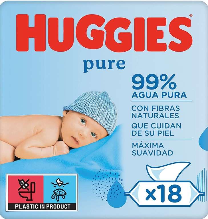 Huggies Pure Toallitas para Bebé - 18 paquetes x 56 unidades, Total: 1008 Toallitas