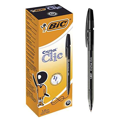 BIC Cristal Clic Bolígrafos Retráctiles Punta Media (1,0 mm) - Caja de 20 Unidades negros