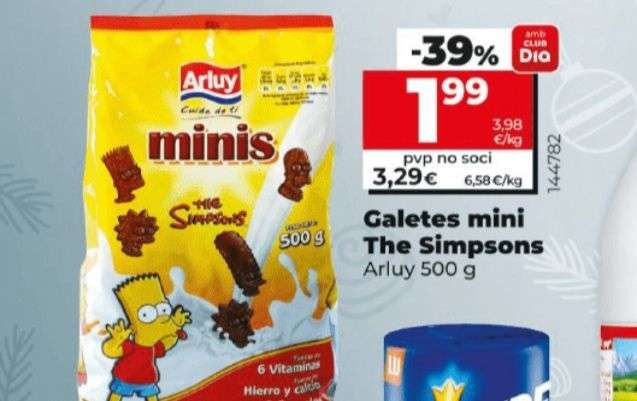 Galletas Arluy Simpsons teniendo la tarjeta de socio de Supermercado DÍA a precio de 1,99€