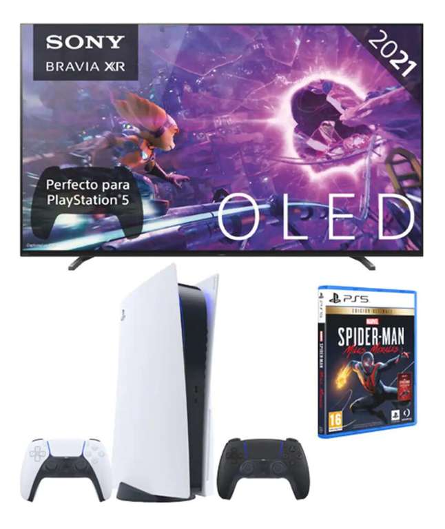 TV Sony Bravia XR Oled 65" XR-65A84J + PLAYSTATION 5 + DualSense Wireless Controller + Juego Spiderman Miles Morales