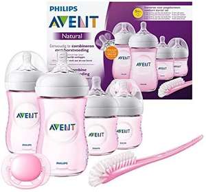 Philips Avent SCD301/03 - Set de recién nacido gama natural, 4 biberones, chupete y escobilla, rosa