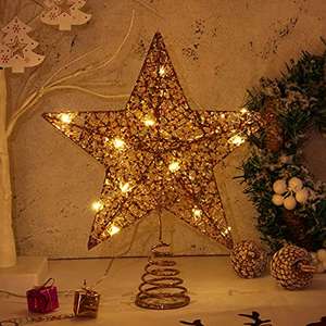 Estrella árbol de Navidad con luces 25 x 30cm (Dorada 3,49€ / Plateada 3,52€)