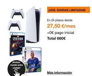 PlayStation 5 Disco+ Mando DualSense adicional + PS5 FIFA 22 + PS5 Spider-Man: Miles Morales (CON CONTRATO ORANGE) Clientes a 636€