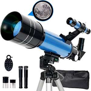 Upchase Telescopio Astronomico, Portátil y Potente Refractor Telescopio, Azul 400/70mm Zoom HD, Ajustable