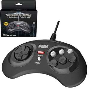 Retro-Bit Official SEGA Mega Drive USB Controller 8-Button Arcade Pad for PC, Mac, Steam, RetroPie, Raspberry Pi - USB Port - Black