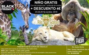 Rio Safari Elche: 1 entrada ADULTO + niño GRATIS = 18,50€ (23-24-25 Nov)