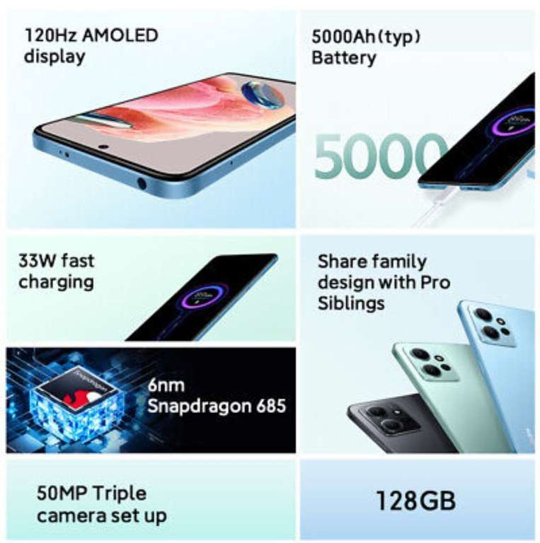 Xiaomi Redmi Note 12 4G Smartphone 8/128GB 120Hz Snapdragon 685 6.67" AMOLED