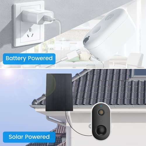 Cámara de vigilancia Exterior con Panel Solar para batería, Impermeable IP65,Compatible con Alexa&Google