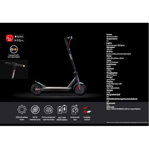 Ducati E-Scooter Pro-I Evo Black, motor 350 W, peso 12 kg, freno eléctrico y de disco