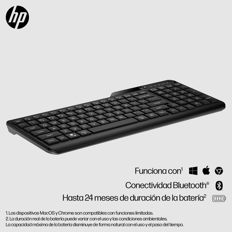 HP 460 Teclado Multidispositivo Bluetooth (12 Teclas Programables, Inclinación Ajustable, Teclado QWERTY Español)
