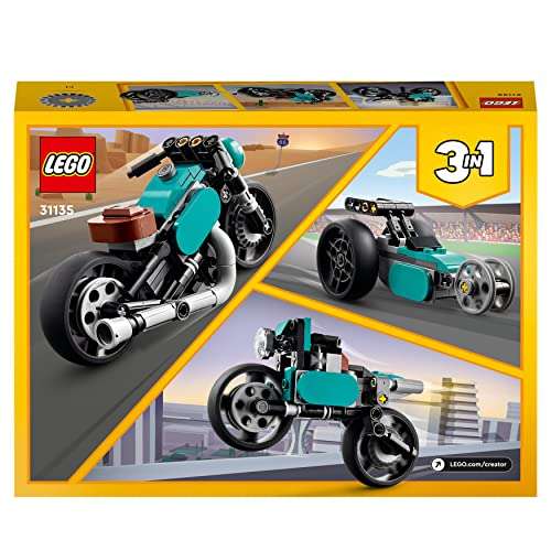 LEGO 31135 Creator 3 en 1 Moto Clásica, Bici Callejera o Coche Dragster
