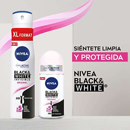 NIVEA Black & White Invisible Original Roll-on en pack de 6 (6 x 50 ml), antitranspirante para una piel suave con fragancia [1'34€/ud]