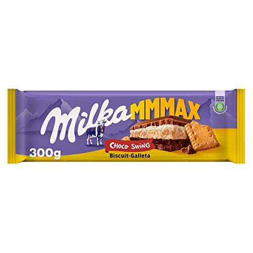 Milka MMMAX Choco Swing Choco Leche con Galleta, Relleno de Crema de Leche y Crema de Cacao o Tarta de Queso Galleta y Fresa 300g