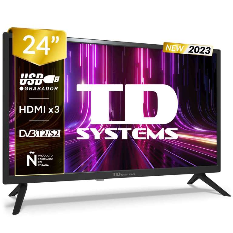 Tv 24" HD, USB Grabador reproductor, Sintonizador digital DVB-T2/C/S2 - TD Systems PRIME24X14H / Amazon 89€.