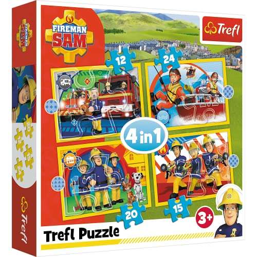 Rompecabezas Trefl, Bombero de 12 a 24 Piezas, 4 Conjuntos, para niños a Partir de 3 años, Puzzle de Sam el Bombero