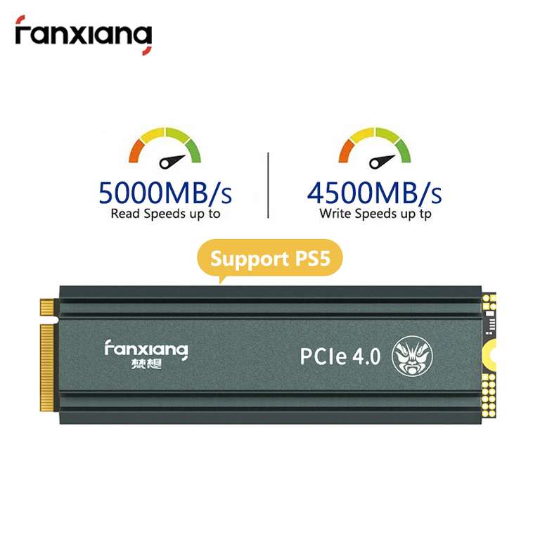 SSD interno NVMe Gen4 Fanxiang - 1 Tb, compatible PS5, Con disipador (cupon de 6 Euros)