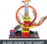 Hot Wheels City Super Estación de bomberos Pista para coches de juguete, incluye 1 vehículo, +4 años (Mattel HKX41)