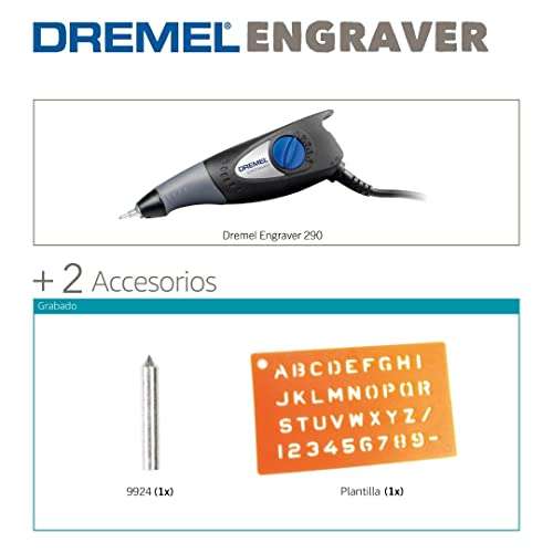 Dremel 290 - Grabadora 35W, kit herramienta de grabado con 1 punta y 1 plantilla [Clase de eficiencia energética A]