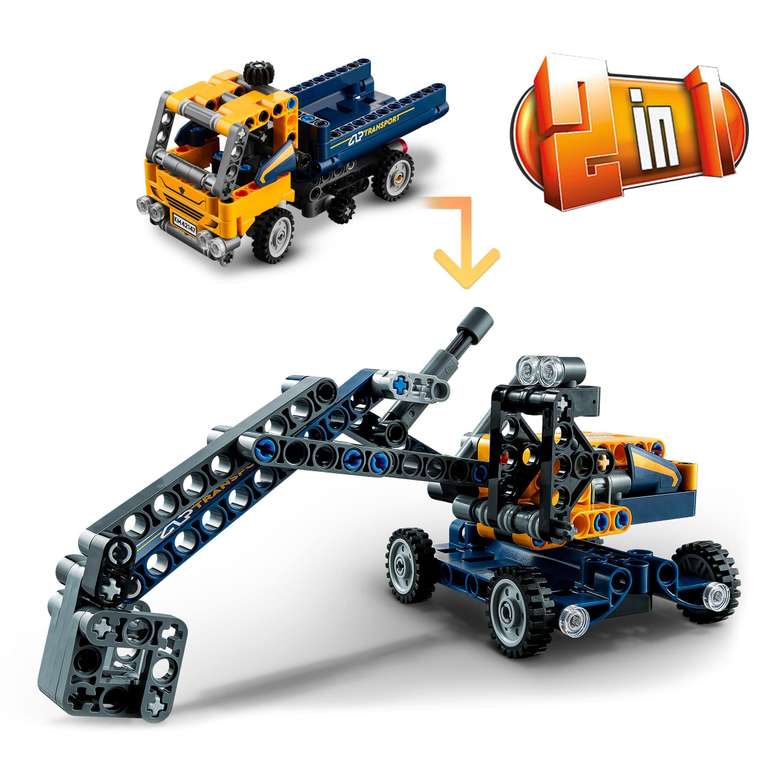 LEGO Technic Volquete, 2-en-1, Camión de Construcción y Excavadora de Juguete