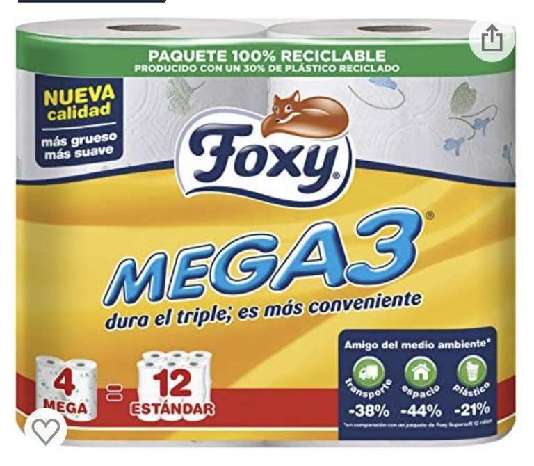 Foxy - MEGA3 - Papel higiénico - 4 rollos (Papel WC)