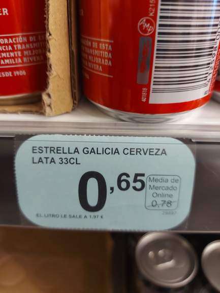 Latas de Estrella Galicia a 33 cl a 0,65 ct en Primaprix Tui