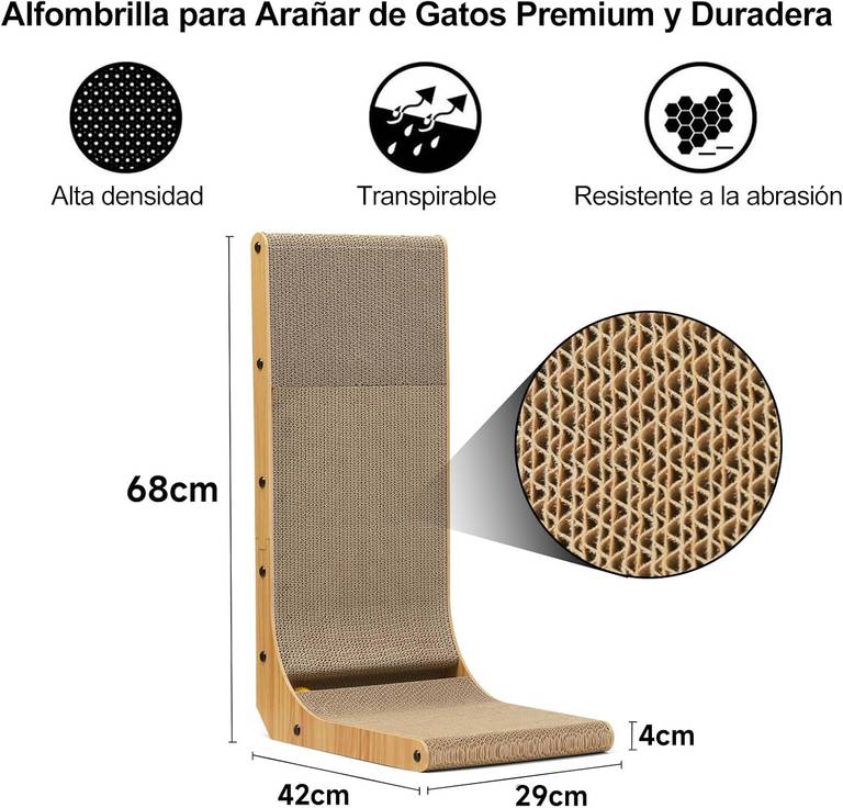 FUKUMARU Rascador para Gatos de 68 cm de Altura, rascador Vertical en Forma de L, con Pelota de Juguete, Paredes y Esquinas，Talla Grande