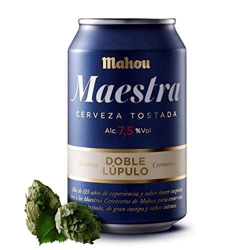 Mahou Maestra Doble Lúpulo - Cerveza Lager Tostada, 7.5% Volumen de Alcohol - Pack de 24 x 33 cl