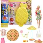 Barbie Color Reveal con espuma Piña, muñeca sorpresa con vestido y accesorios de moda de verano de juguete