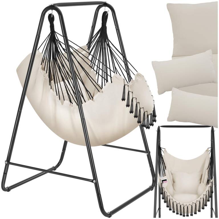 Silla Colgante Boho, Estructura De Acero, Borlas Decorativas, Cojines Gruesos, Bolsillo Lateral, Interior Y Exterior,