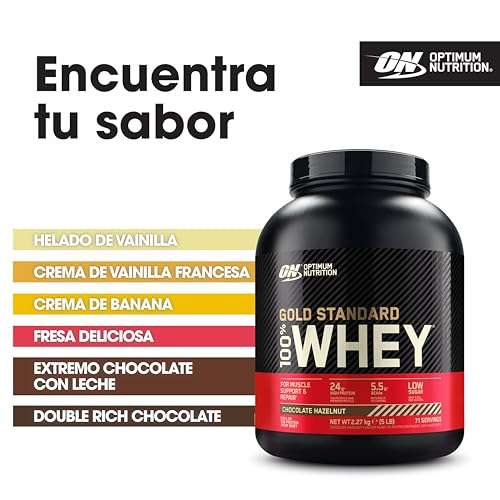 Optimum Nutrition Gold Standard 100% Whey, Proteína en Polvo, Chocolate Avellana, 71 Dosis, 2.27 kg [37,99€ con compra recurrente]