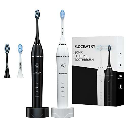 Cepillo de dientes eléctrico sónico, recargable, con 4 modos y temporizador de 2 minutos, 4 cabezales (negro y blanco)