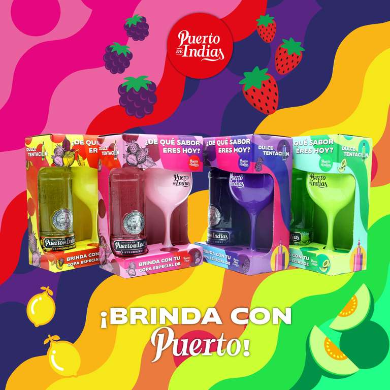 Puerto de Indias – Pack Ginebra de Limon Premium + Copa de Cristal Amarilla de Regalo – Pack Lemonberry Premium Gin – 70 cl – 37.5º