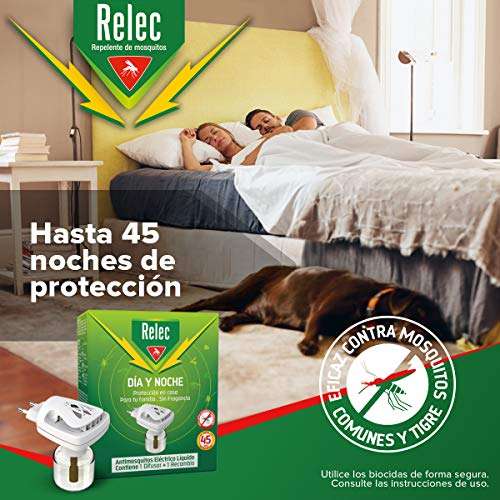 Relec Día y Noche - Difusor y Recambio Antimosquitos Eléctrico Líquido - 45 noches de protección - Sin fragancia - 35 ml
