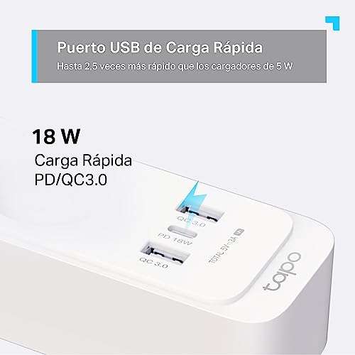 Tapo P300 Regleta inteligente de Wi-Fi ALEXA GOOGLE con 3 Enchufes y 3 USB,  Carga rápida de 18 W » Chollometro