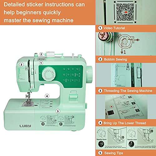 LUBY Máquina de coser, 12 puntadas incorporadas, DIY, portátil, Crafty Beau Vert