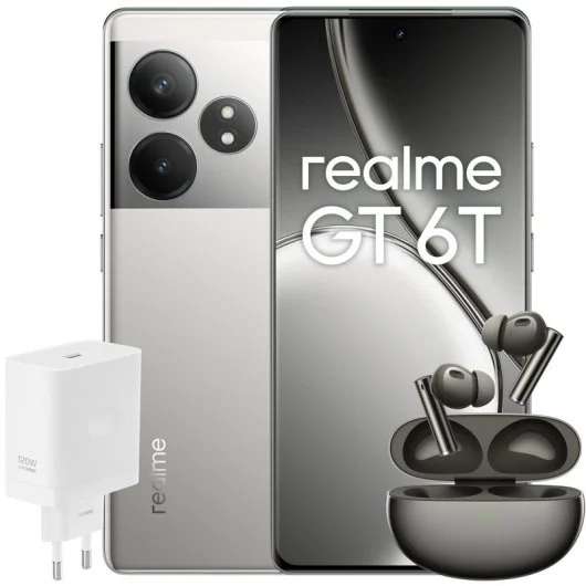 Móvil Realme Pack GT 6T 8/256GB Fluid Silver Libre + Auriculares Bluetooth Buds Air 6 Pro + Cargador