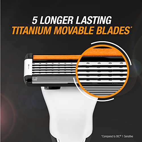 BIC Hybrid 5 Flex - Kit de maquinilla de afeitar recargable para hombre, mango y Nano-Tech Titanium 5 cuchillas recargables - Caja de 1+2