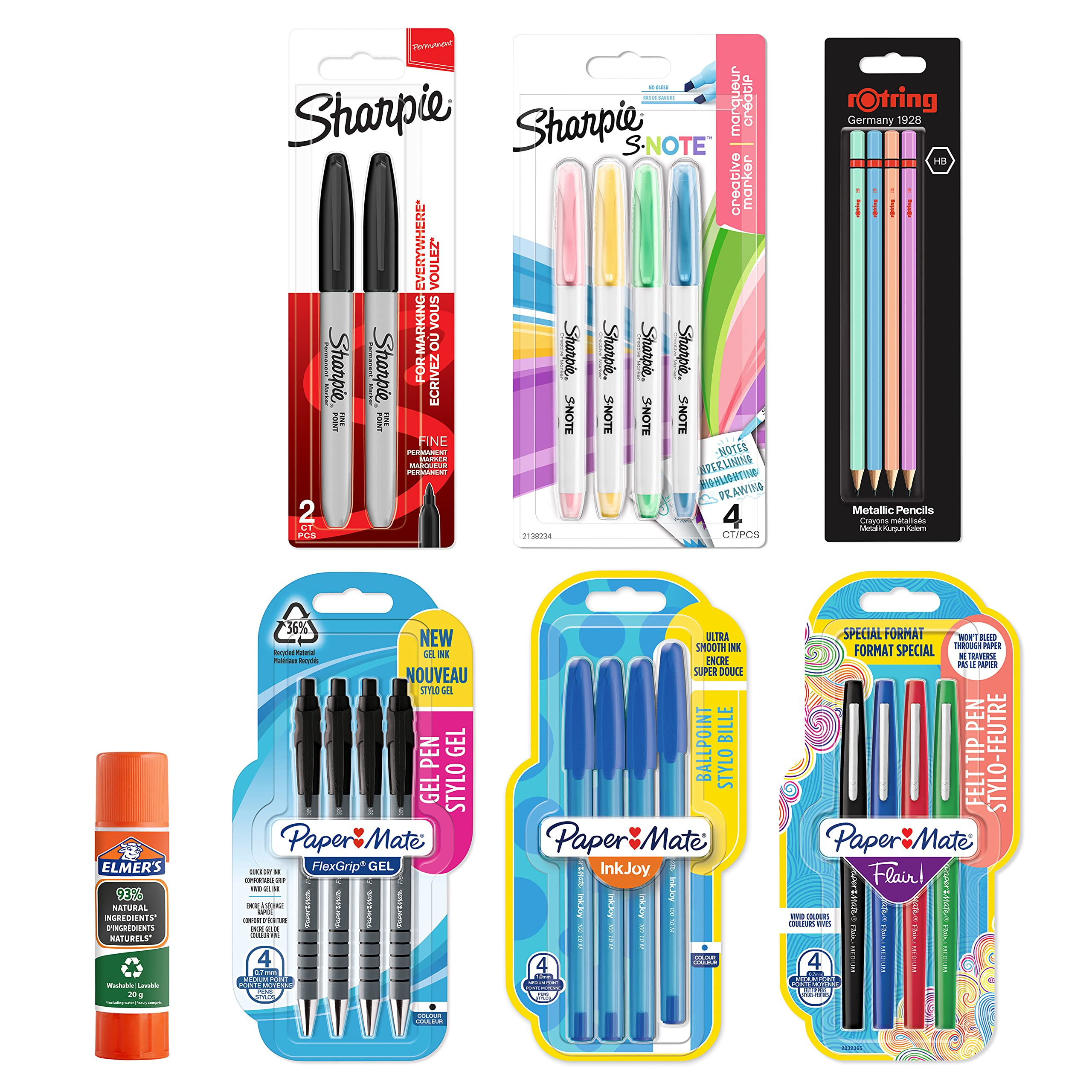 Pack de Material de Papeleria - PaperMate, Rotring, Sharpie y Elmer (Clientes Prime)