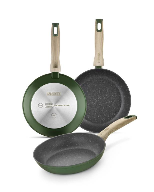 MONIX Amazonia | Set 3 sartenes 18-22-26 cm Apta para todo tipo de cocinas incluida inducción