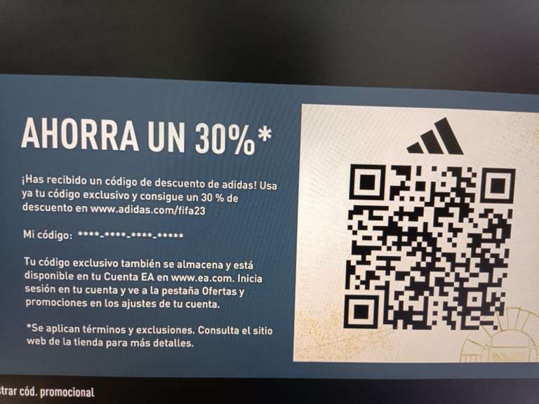 Codigo promocional 30% fifa 23 selección productos Adidas