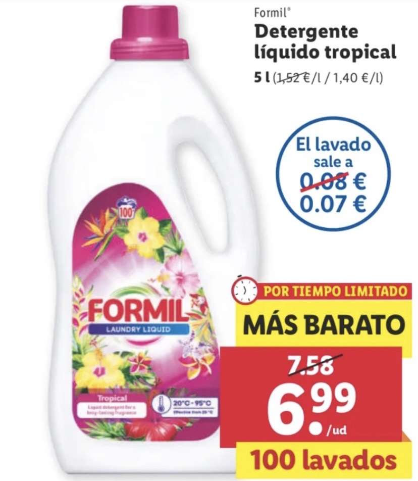 Detergente Formil 5L - [ 1,40€ / L ] | LIDL - [ 0,07€ / LAVADO » Chollometro