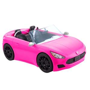 Barbie Descapotable rosa con 2 plazas para muñecas, coche de juguete, regalo para niñas y niños +3 años
