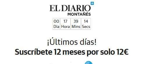 ¡Últimas horas! Suscripción 12 meses por 12€ a El Diario Montañés - Online