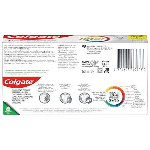 3 packs de pasta de dientes COLGATE TOTAL ORIGINAL (en total 6 tubos de 75ml; a 1,58€/tubo)