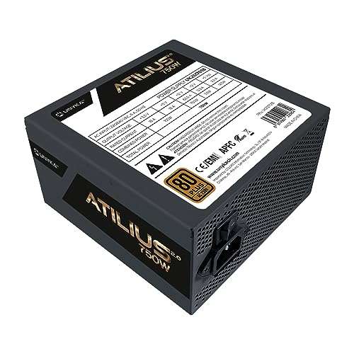 Fuente de Alimentación ATX Black 750W 85% Eficiencia y Ventilador Ultra Silencioso de 120 mm,