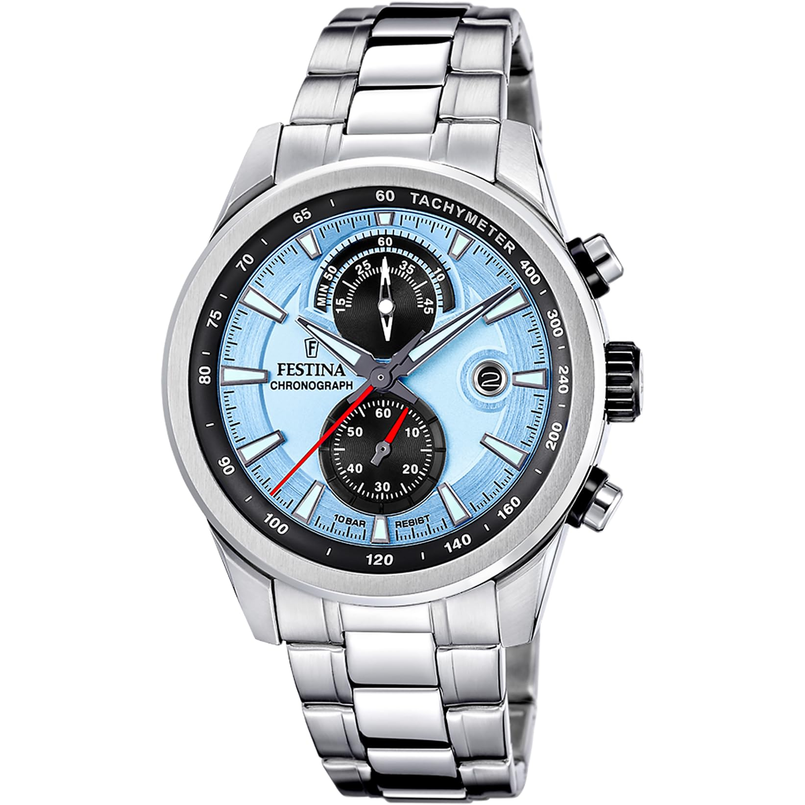 Festina Reloj Hombre Analógico de Acero Inoxidable 316l Plateado F20694/2 | Movimiento de Cuarzo, Cronógrafo, Calendario, Cristal Mineral