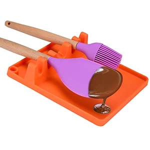 PASASABLE Soporte de cuchara de silicona, utensilios de cocina 2 en 1 con 5 ranuras (naranja)